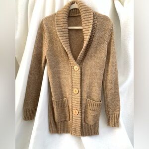 Cozy Tan Cardigan with Pockets Wool Blend /Mohair